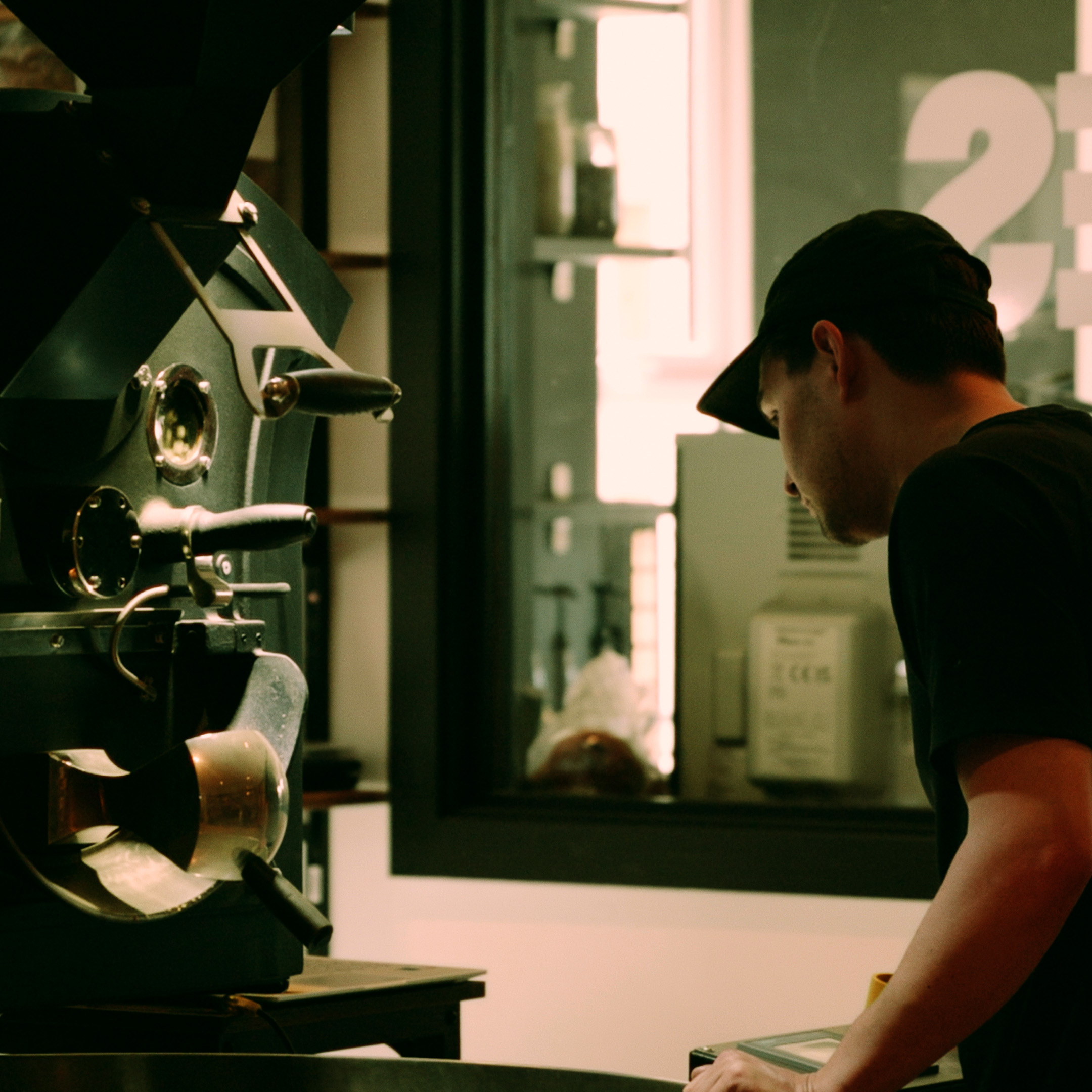 Roasting a batch at the Peoples Coffee roastery